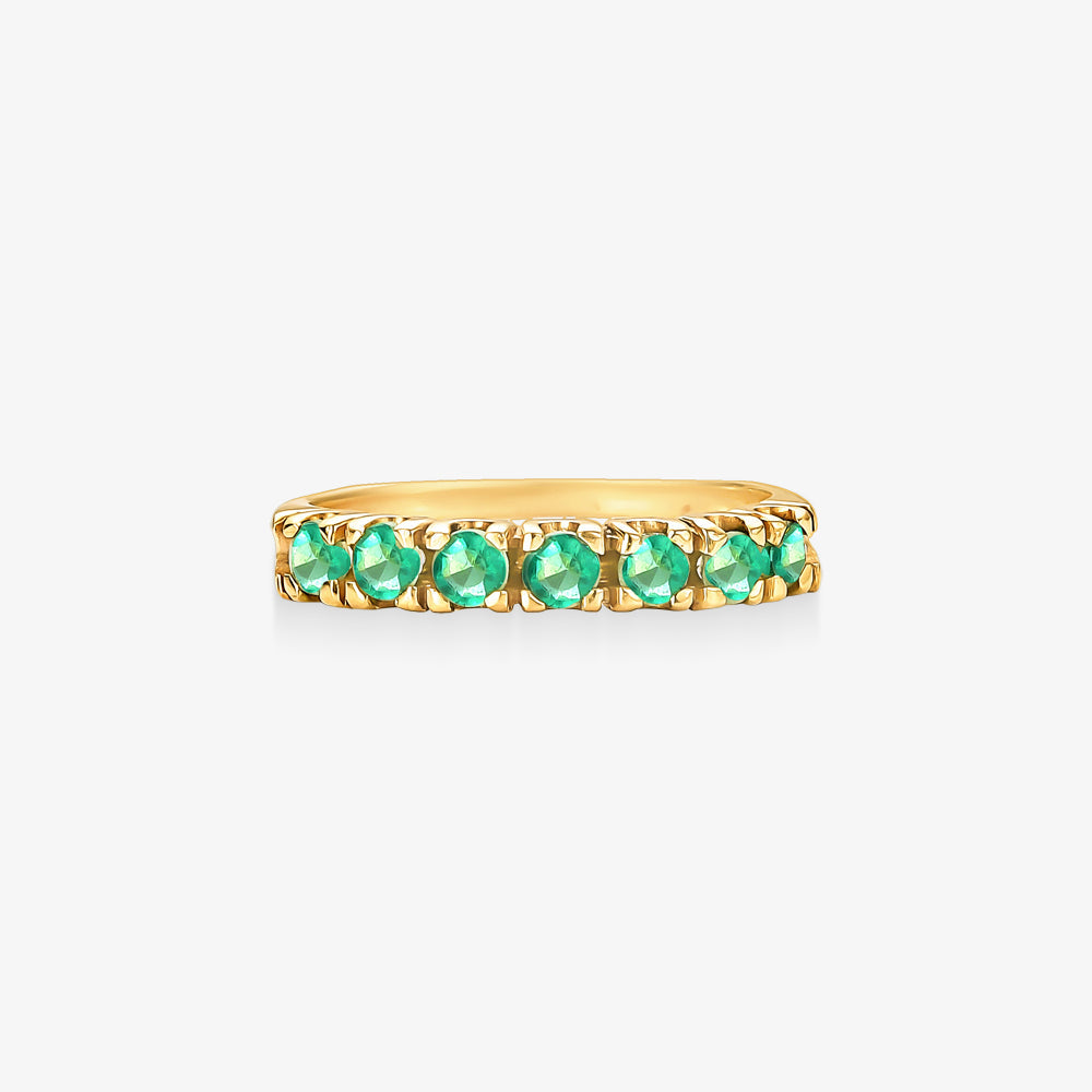Anel Meia Aliança Lis com Esmeraldas Naturais em Ouro Amarelo 18K