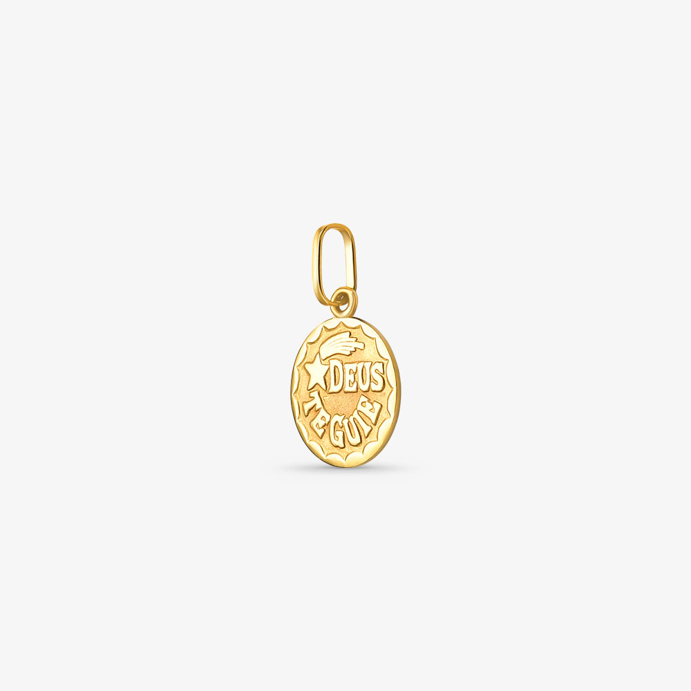 Pingente Medalha Deus Te Guie em Ouro Amarelo 18K