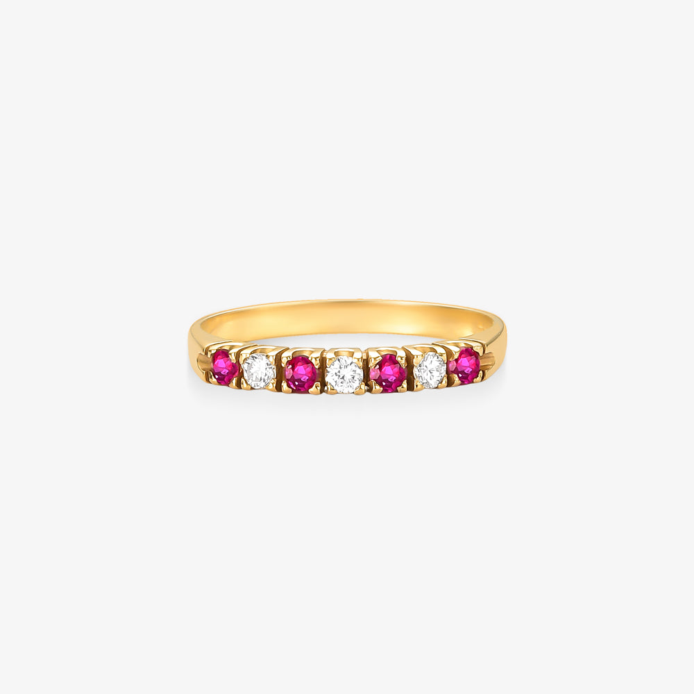 Anel Afrodite com Diamantes e Rubis Naturais em Ouro Amarelo 18K