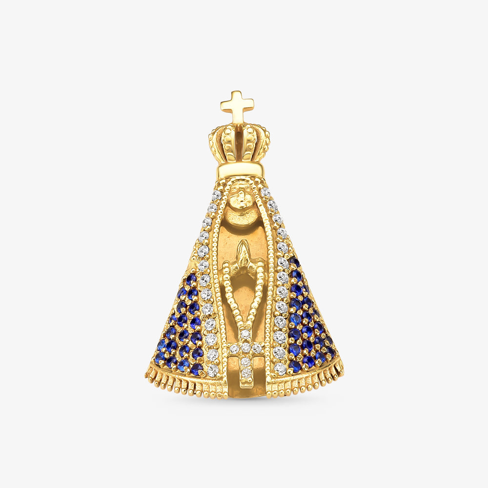 Pingente N.Sra Aparecida com Pedras em Ouro Amarelo 18K