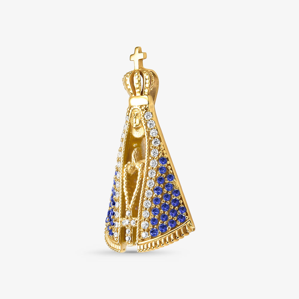 Pingente N.Sra Aparecida com Pedras em Ouro Amarelo 18K