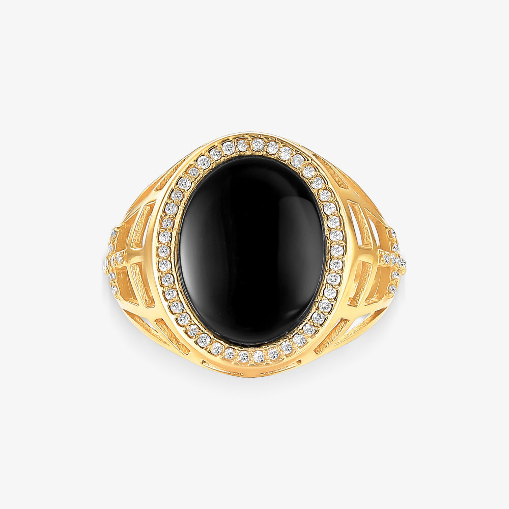Anel Onix Natural com Diamante em Ouro Amarelo 18K