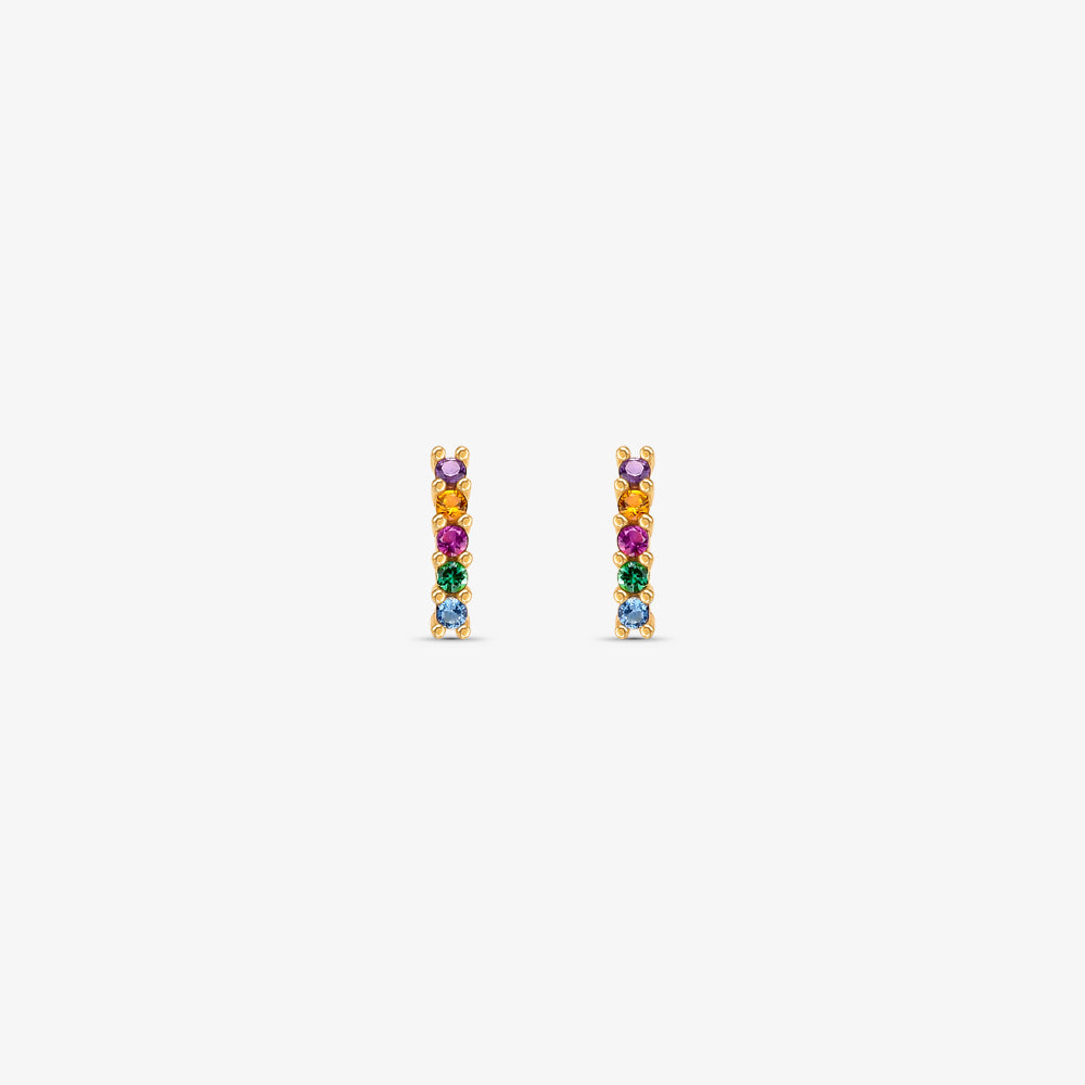 Brinco Baby Meia Argola com Pedras Coloridas em Ouro Amarelo 18K<