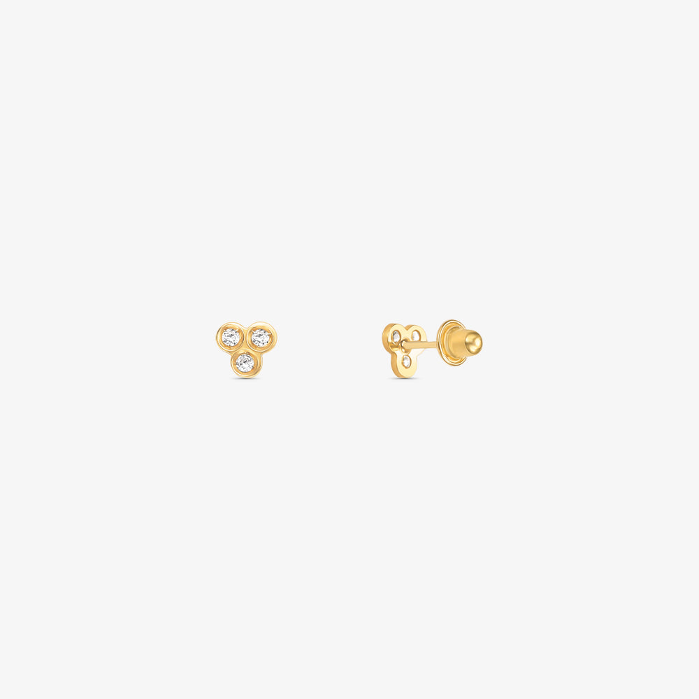 Brinco Baby Trio com Pedras em Ouro Amarelo 18K