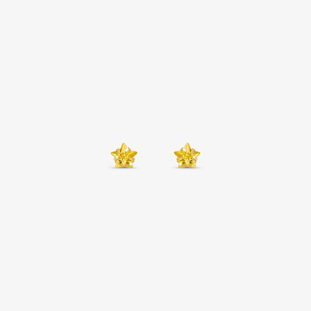 Brinco Baby Estrela com Pedra Amarela em Ouro Amarelo 18K