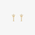 Brinco Meia Argola com Pedras Branca Estrela em Ouro Amarelo 18K