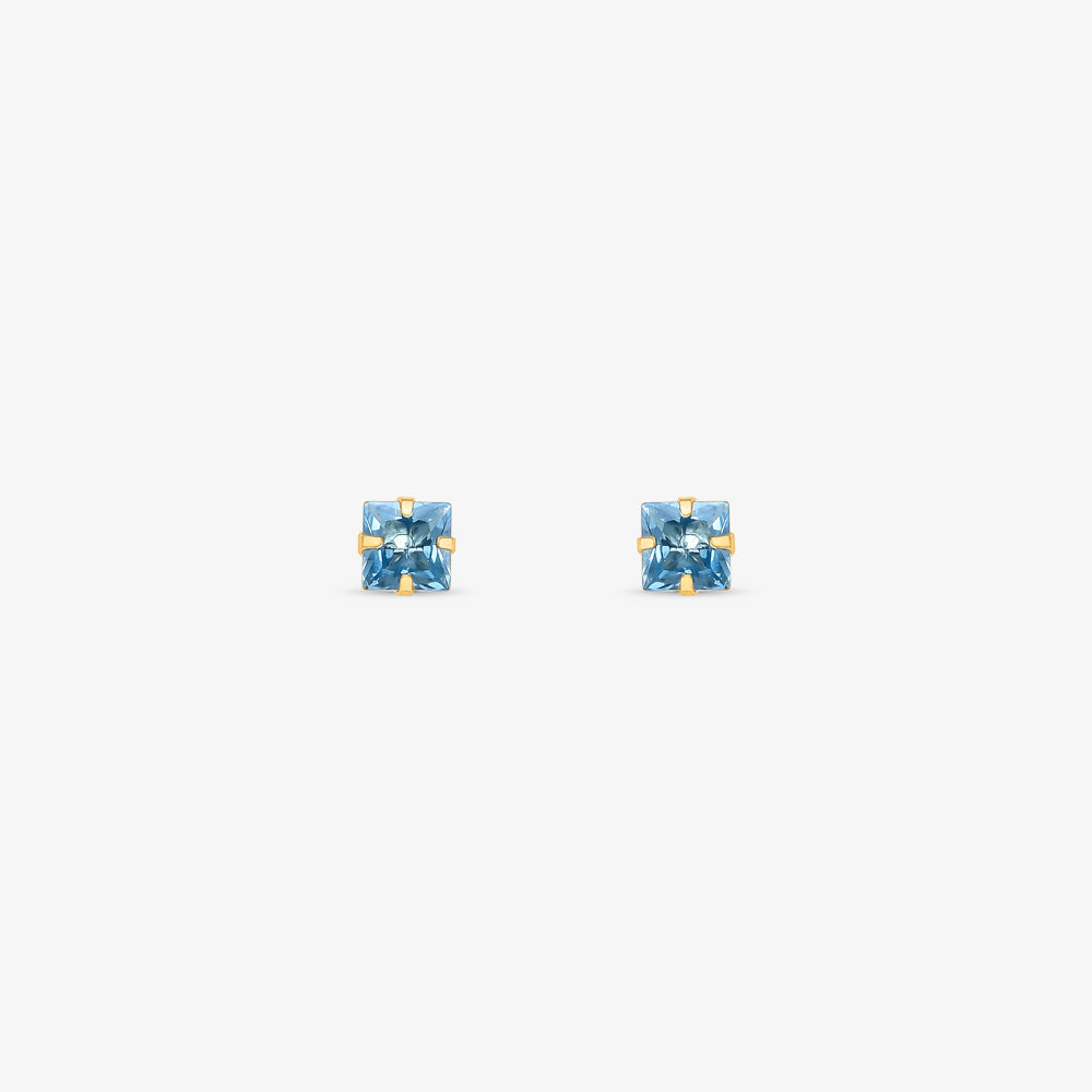 Brinco Baby com Pedras Quadrada Azul Claro em Ouro Amarelo 18K