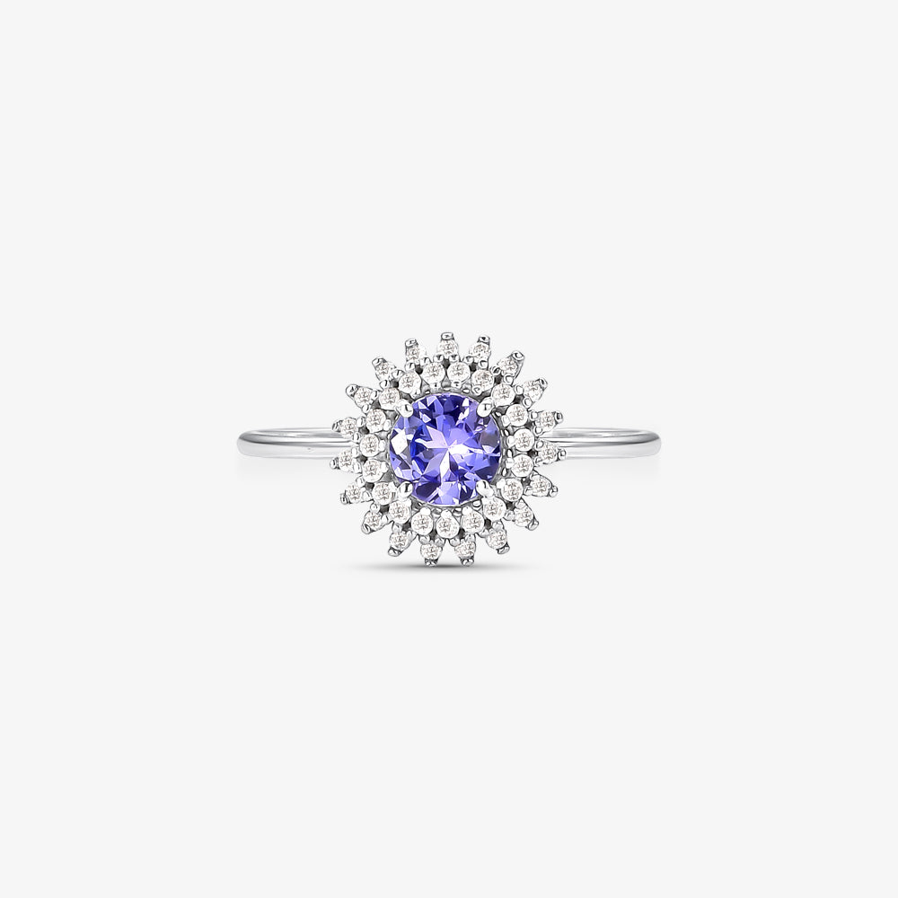 Anel Orlaith com Diamantes e Tanzanita Natural em Ouro Amarelo 18K