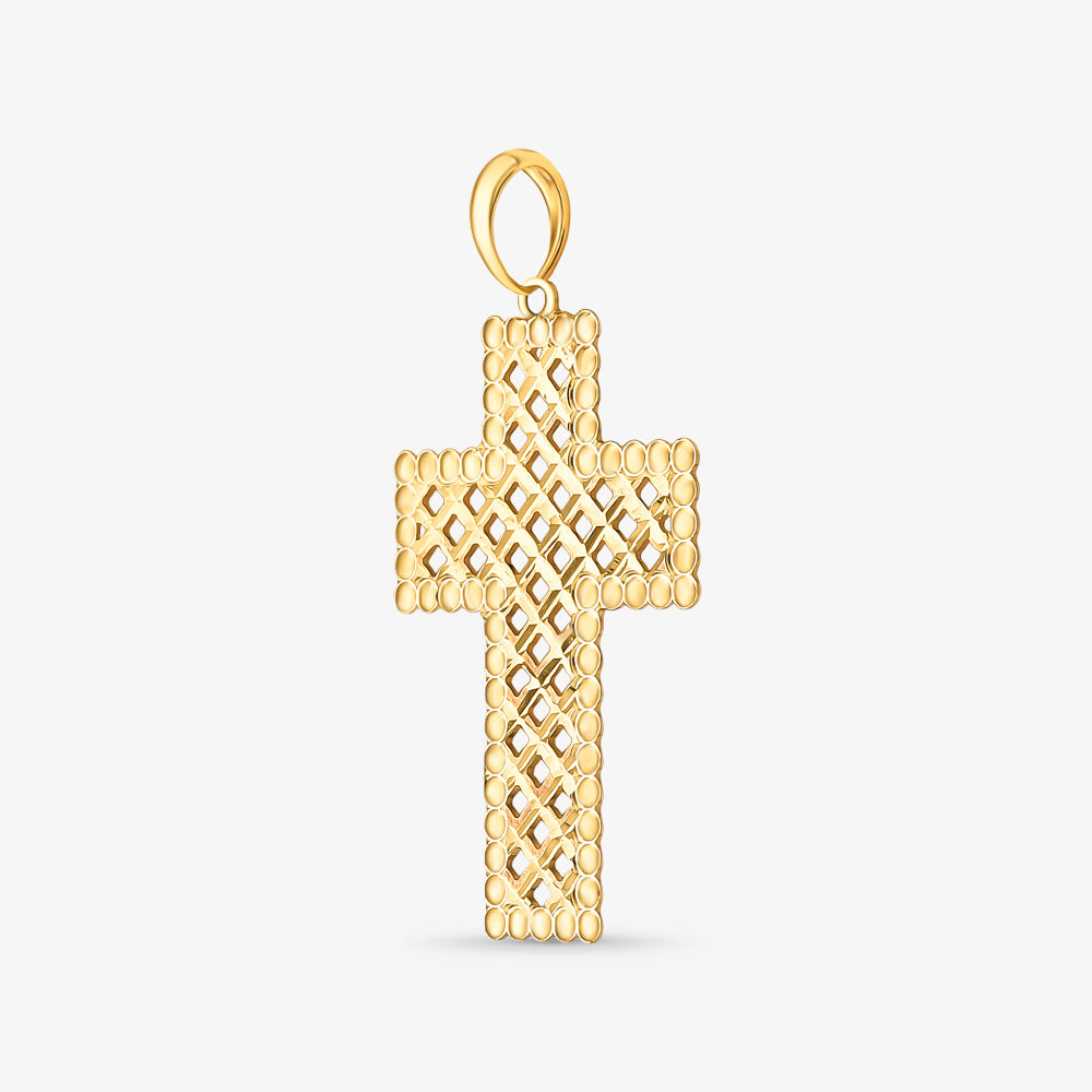 Pingente Cruz Estamparia Vazado em Ouro Amarelo 18K