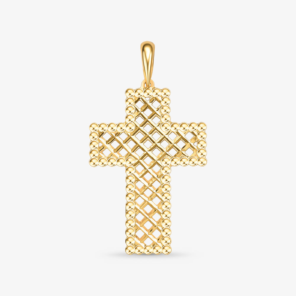 Pingente Cruz Estamparia Vazado em Ouro Amarelo 18K