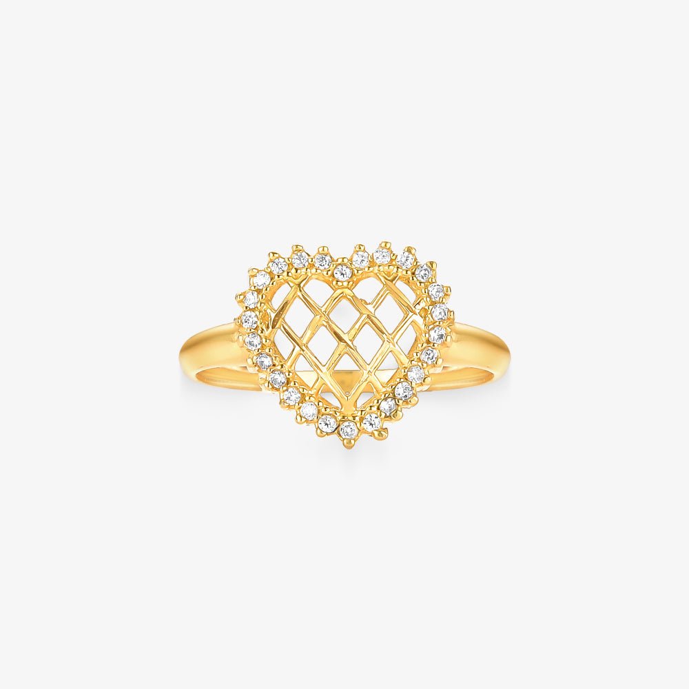 Anel Coracao Estamparia em Ouro Amarelo 18K