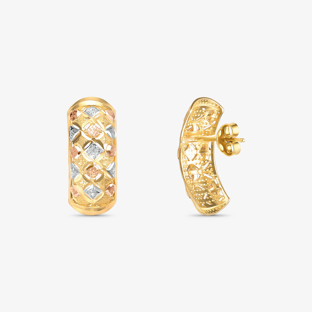Brinco Meia Argola M Estamparia Tricolor em Ouro 18K