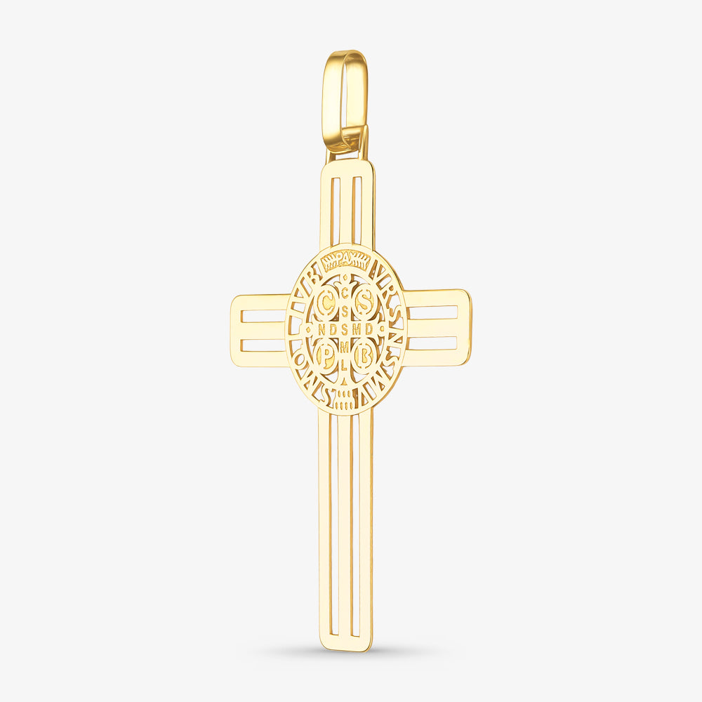 Pingente Cruz e Medalha de São Bento em Ouro Amarelo 18K