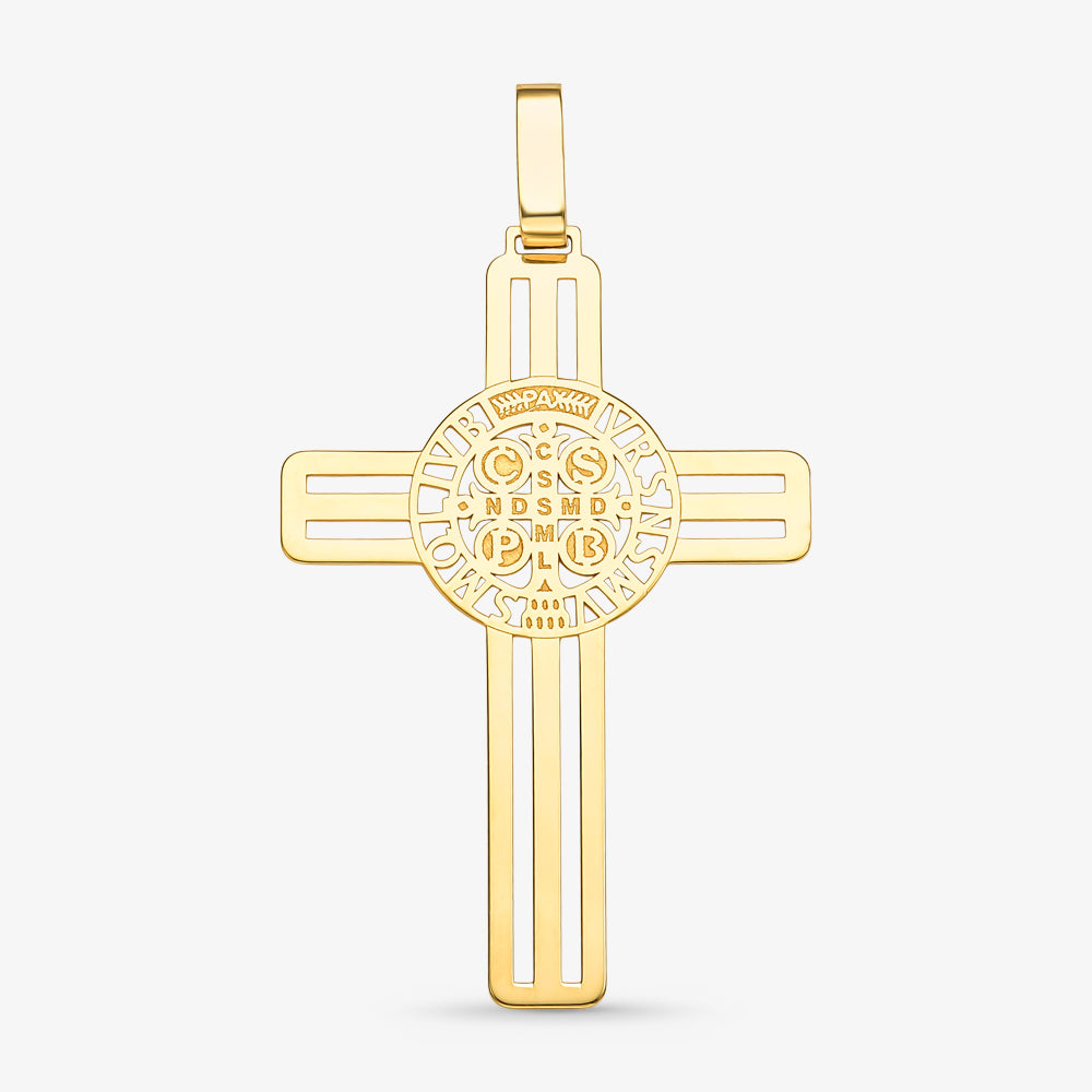 Pingente Cruz e Medalha de São Bento em Ouro Amarelo 18K