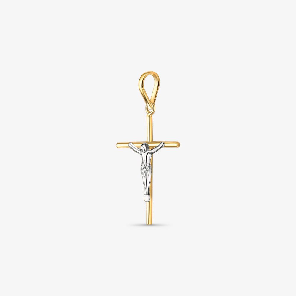 Pingente Cruz Palito I com Cristo Bicolor em Ouro 18K