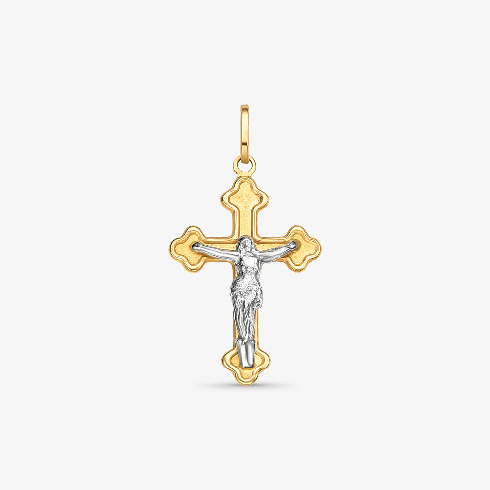 Pingente Cruz com Cristo Bicolor em Ouro 18K