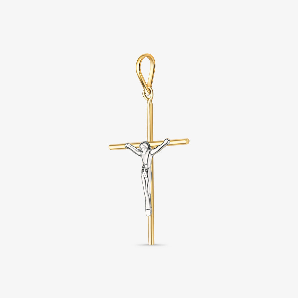 Pingente Cruz Palito II com Cristo Bicolor em Ouro 18K