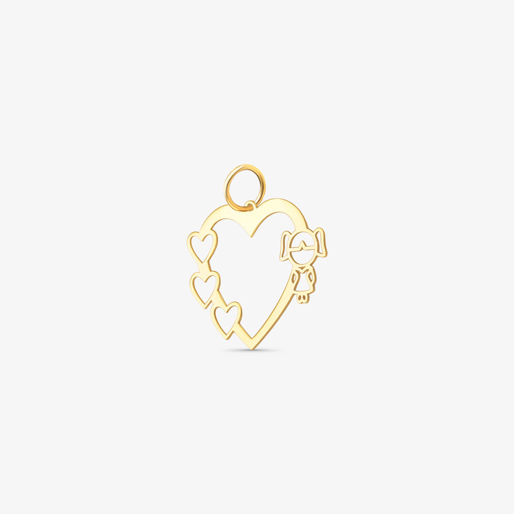 Pingente Coração Vazado Menina em Ouro Amarelo 18K