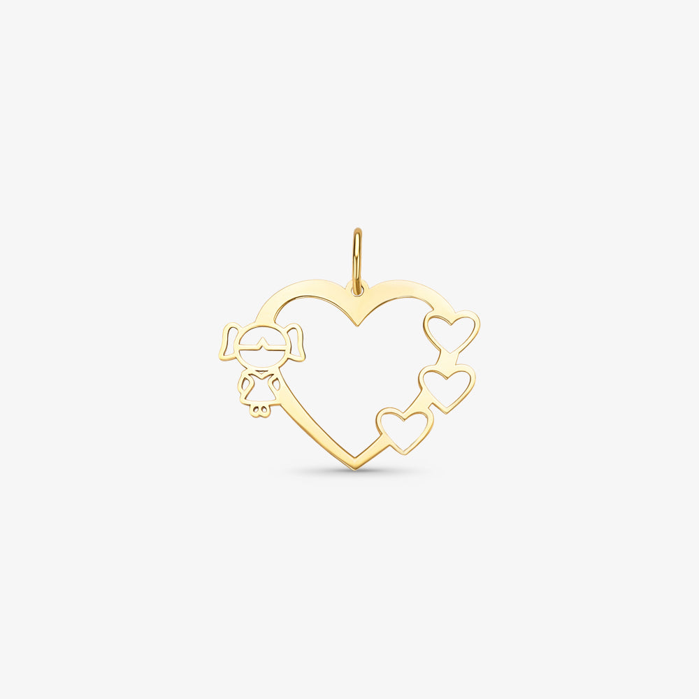 Pingente Coração Vazado Menina em Ouro Amarelo 18K