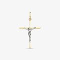 Pingente Cruz Quadrada com Cristo Bicolor em Ouro 18K