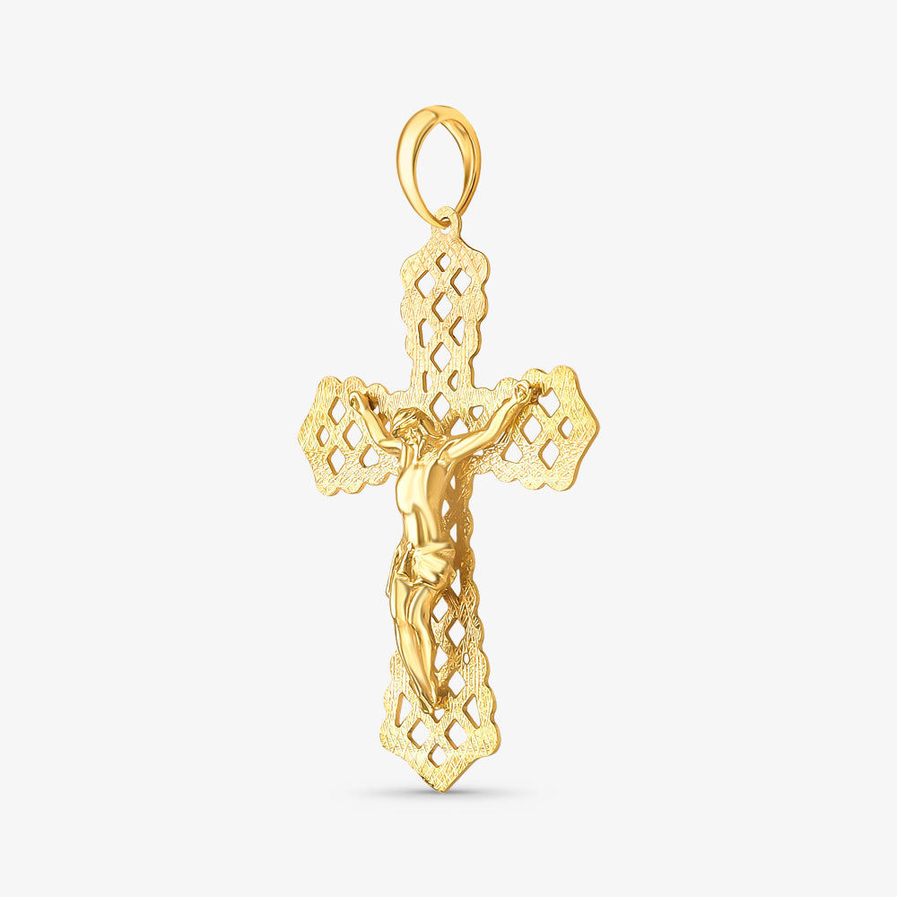 Pingente Cruz com Cristo Grande Estampada em Ouro Amarelo 18K