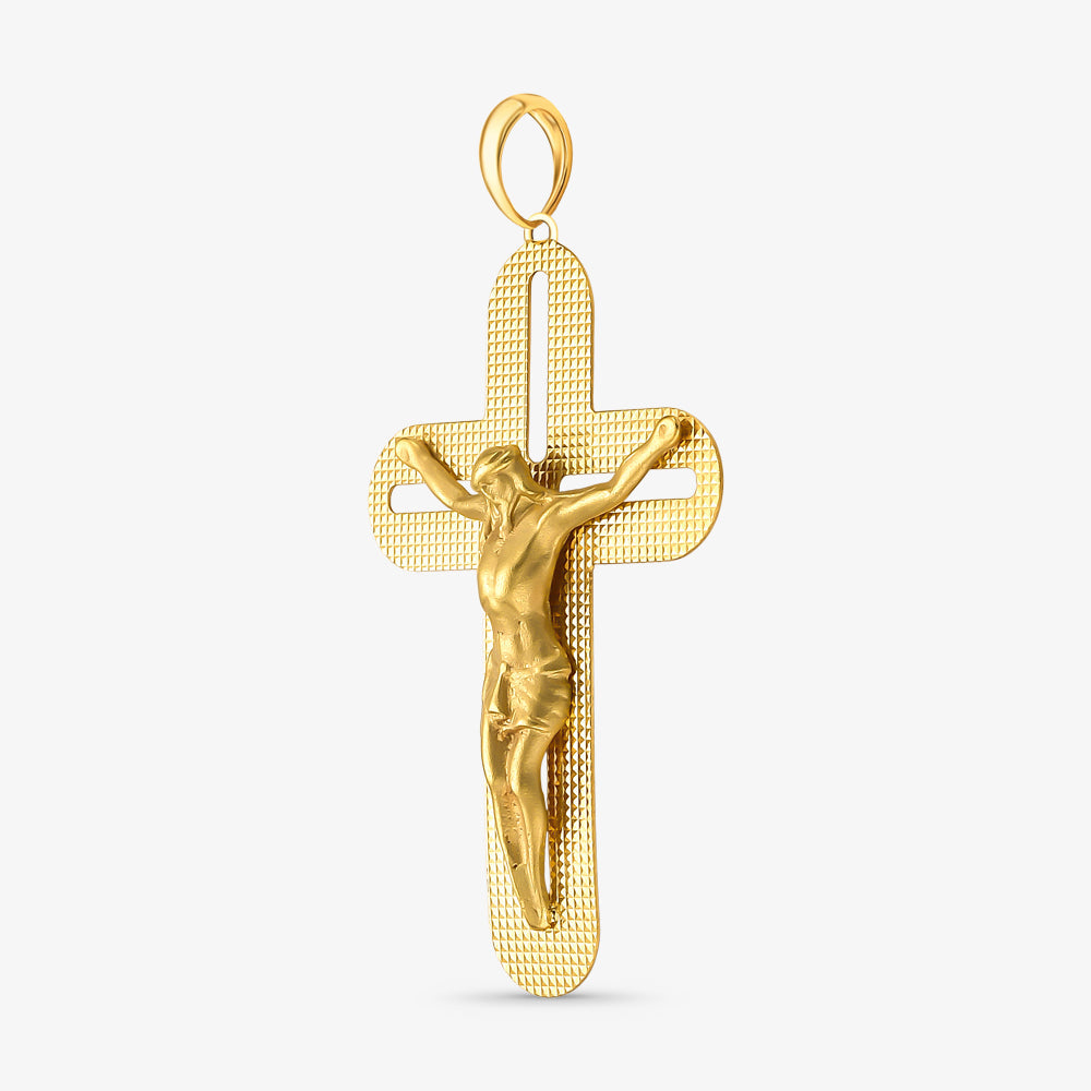 Pingente Cruz com Cristo Estamparia em Ouro Amarelo 18K