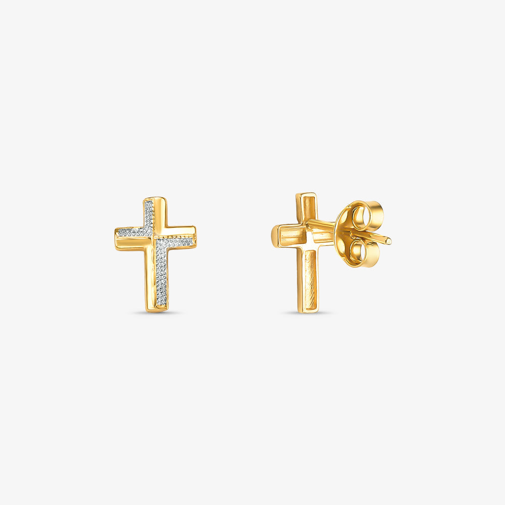 Brinco Cruz Bicolor em Ouro 18K