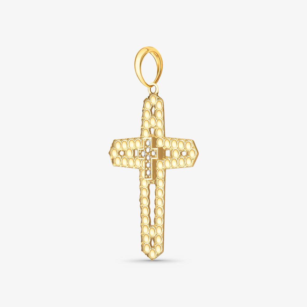 Pingente Cruz Estamparia com Pedras em Ouro Amarelo 18K