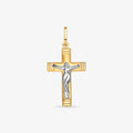 Pingente Cruz Pequena Fosca com Cristo em Ouro Bicolor 18K