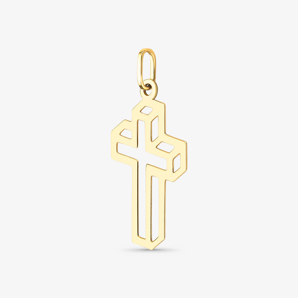 Pingente Cruz 3D Média Vazado em Ouro Bicolor 18K