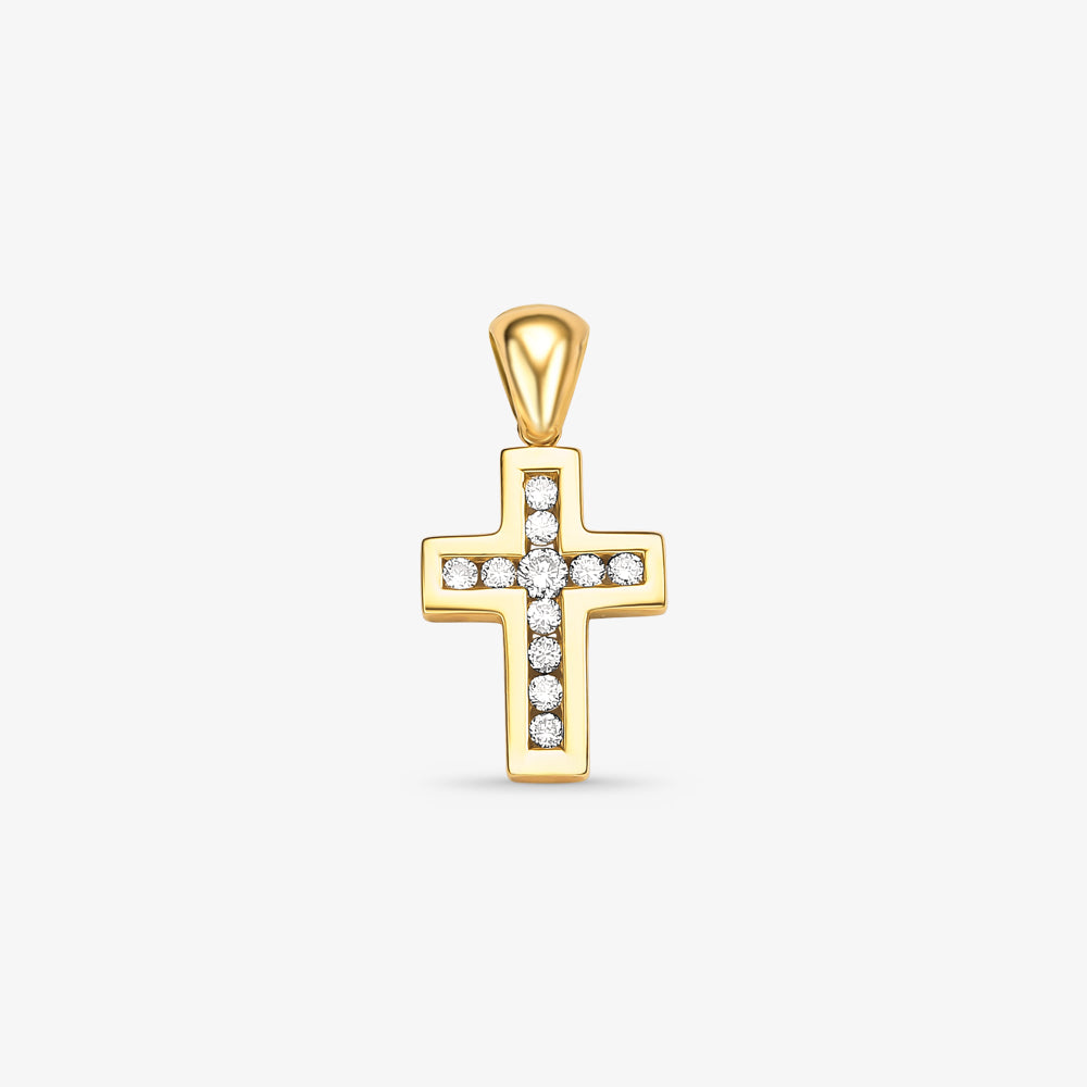 Pingente Cruz com Diamantes em Ouro 18K