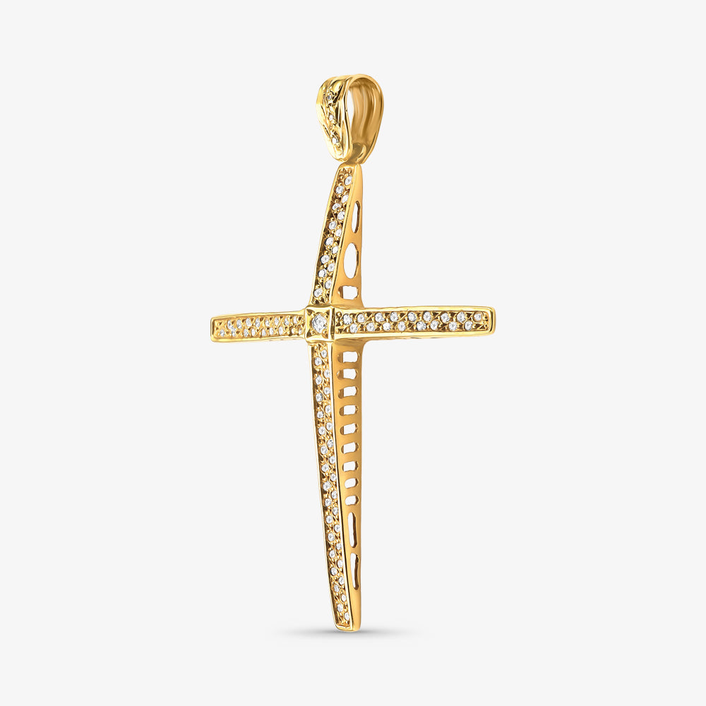 Pingente Cruz com Diamantes em Ouro Branco 18K