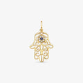 Pingente Mão de Fatima e Olho Grego com Diamantes e Safira Natural em Ouro Amarelo 18K