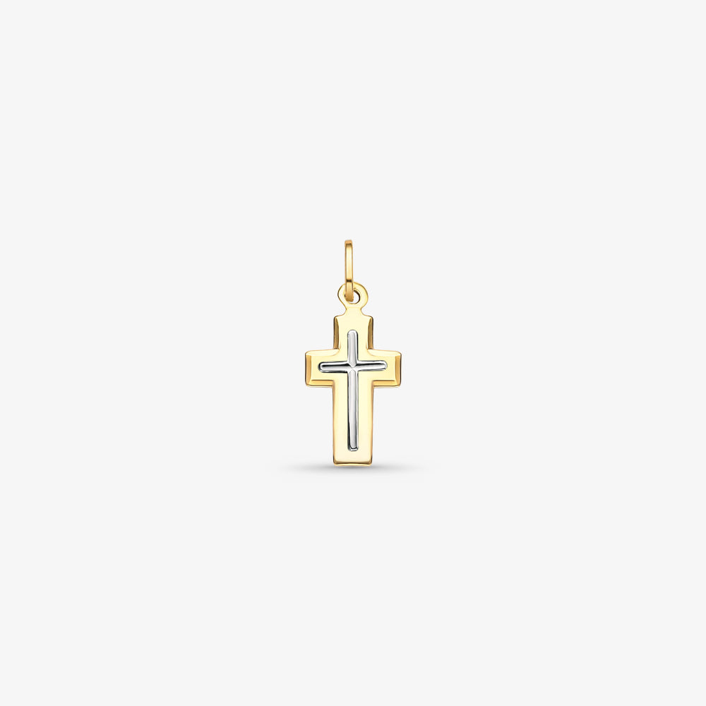 Pingente Cruz Bicolor em Ouro 18K