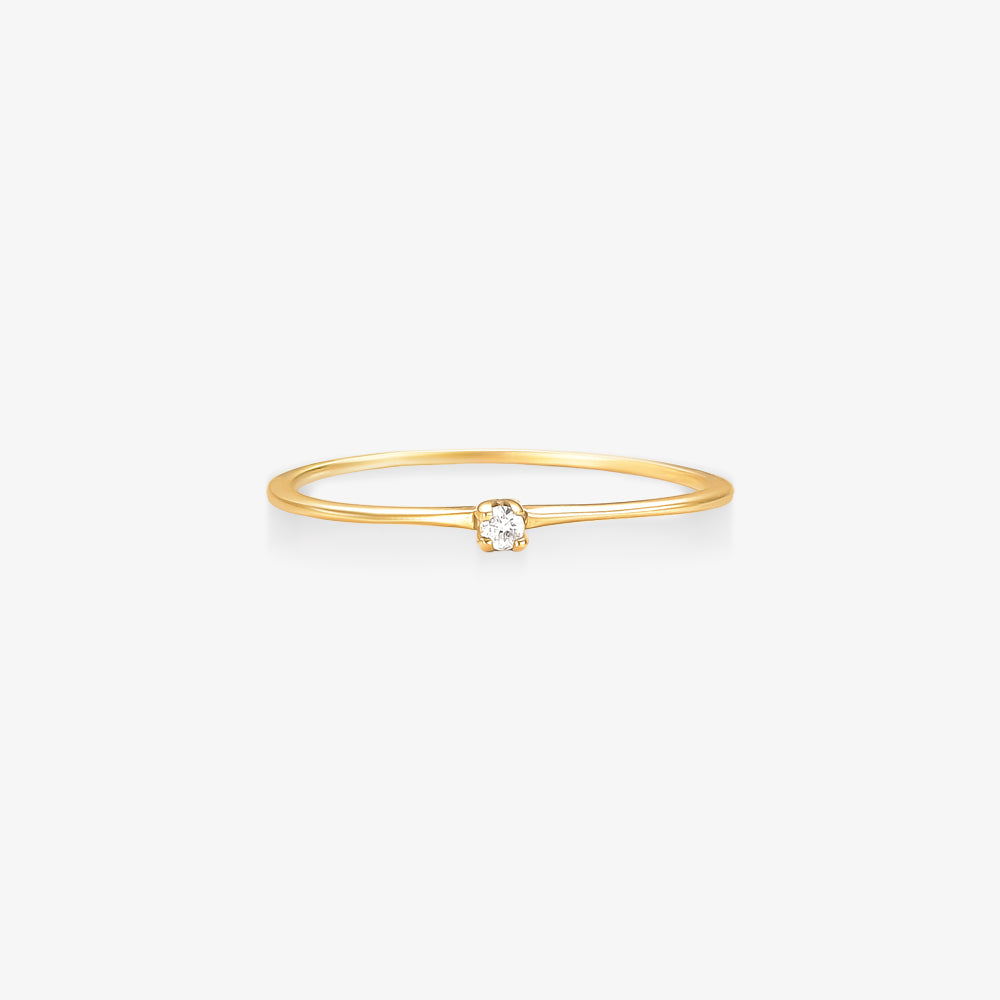 Anel Solitário Ponto com Diamante em Ouro Amarelo 18K