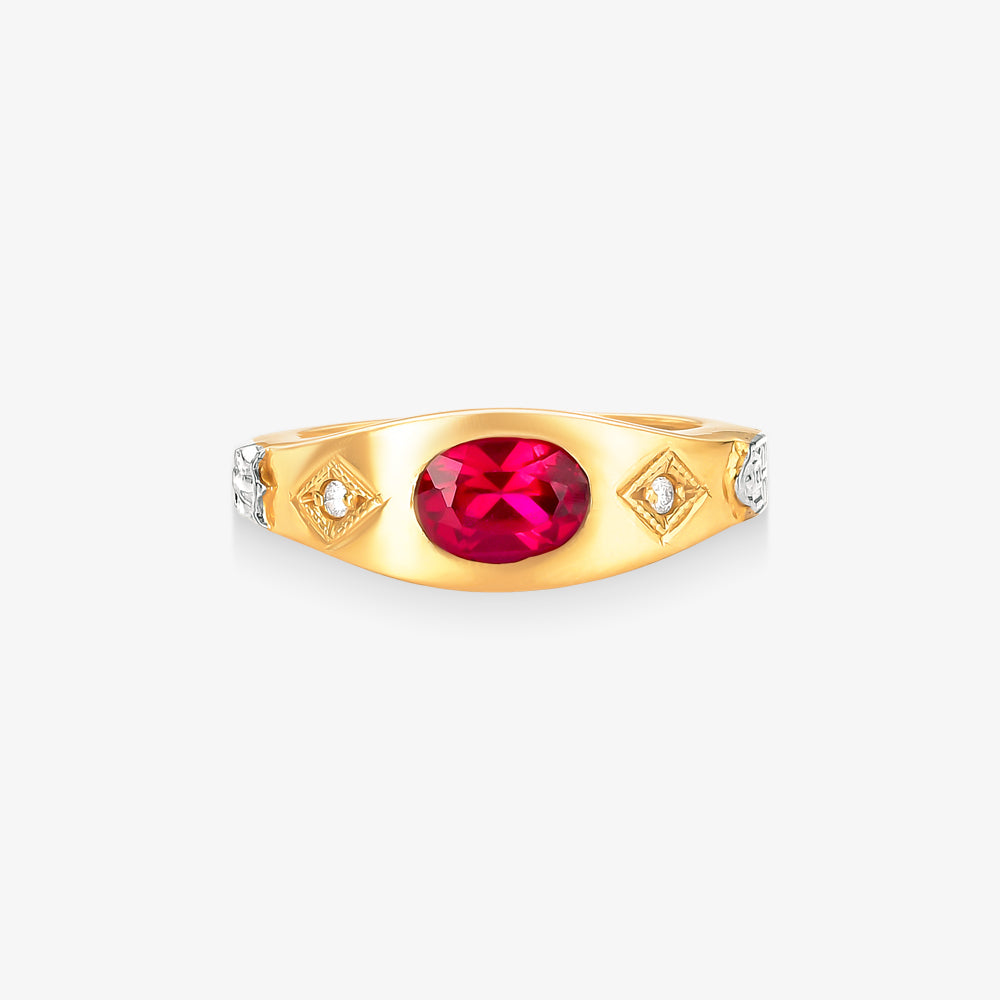 Anel de Formatura LX com Diamante e Rubi Natural em Ouro Amarelo 18K