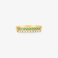 Anel Viga com Diamantes e Esmeraldas Naturais em Ouro Amarelo 18K