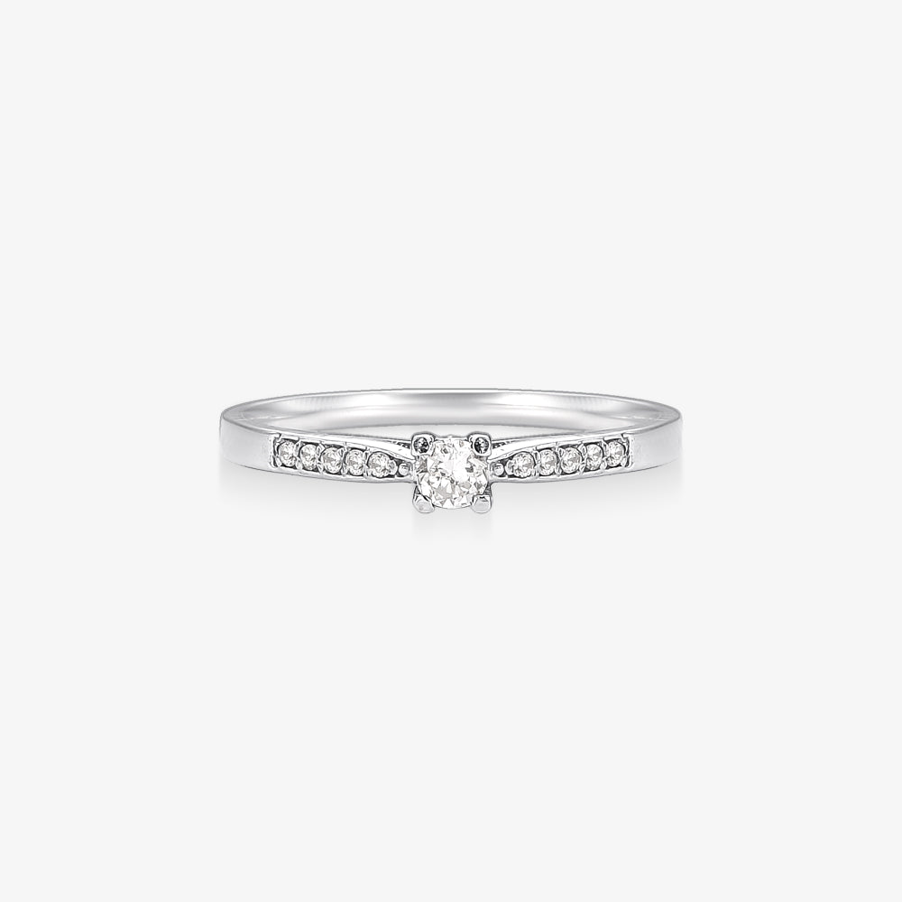 Anel Vitória com Diamante em Ouro Branco 18K