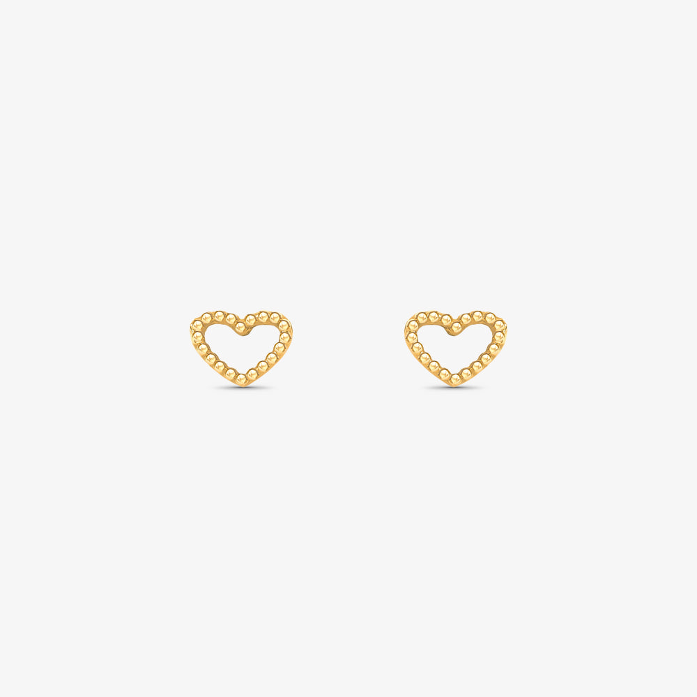 Brinco Coração Vazado Bolinhas em Ouro Amarelo 18K