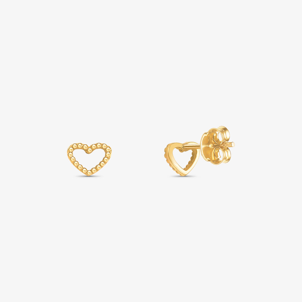 Brinco Coração Vazado Bolinhas em Ouro Amarelo 18K