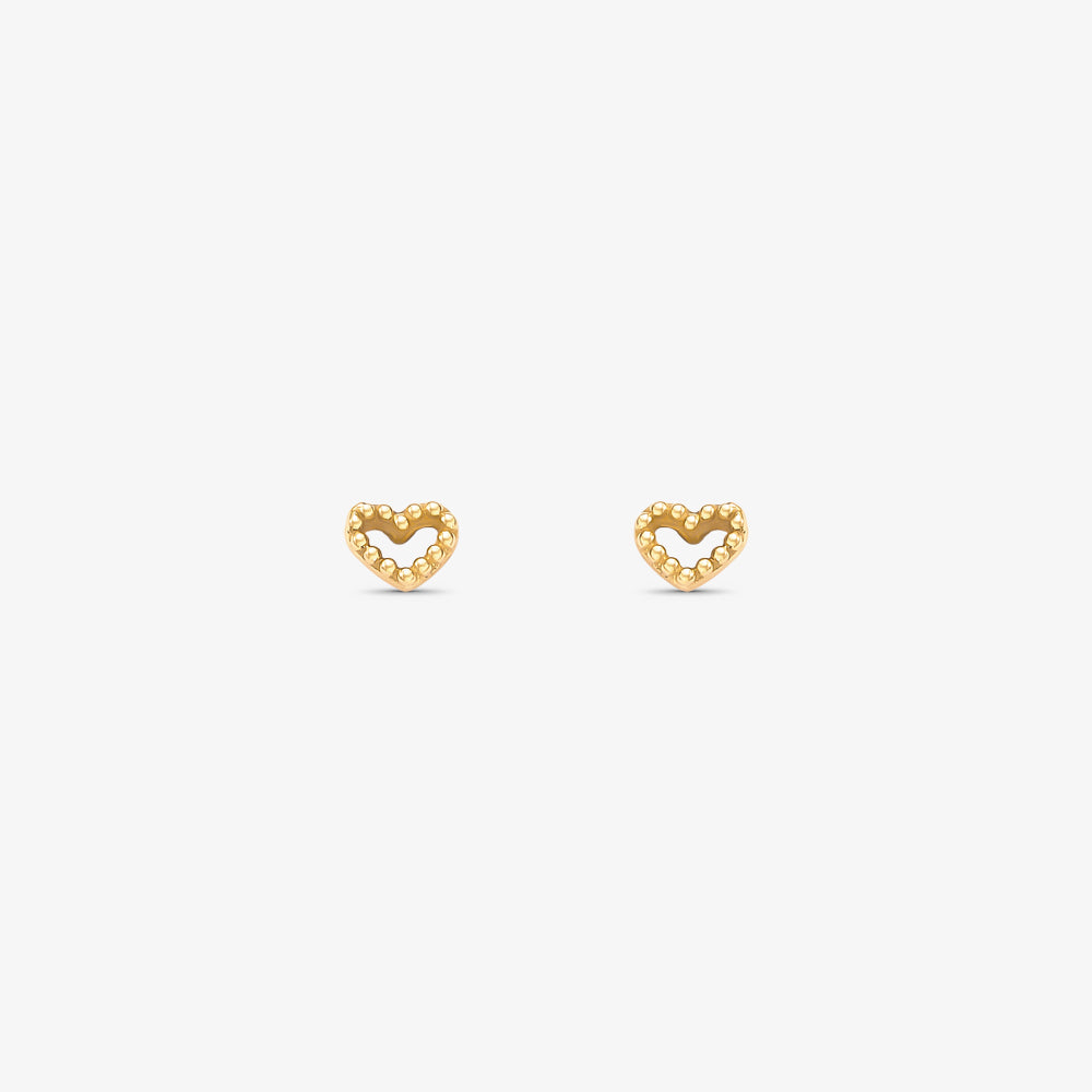 Brinco Coração Vazado Bolinhas P em Ouro Amarelo 18K