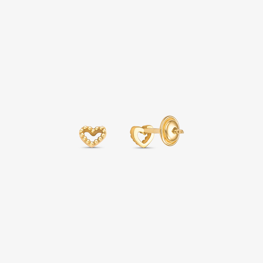 Brinco Coração Vazado Bolinhas P em Ouro Amarelo 18K