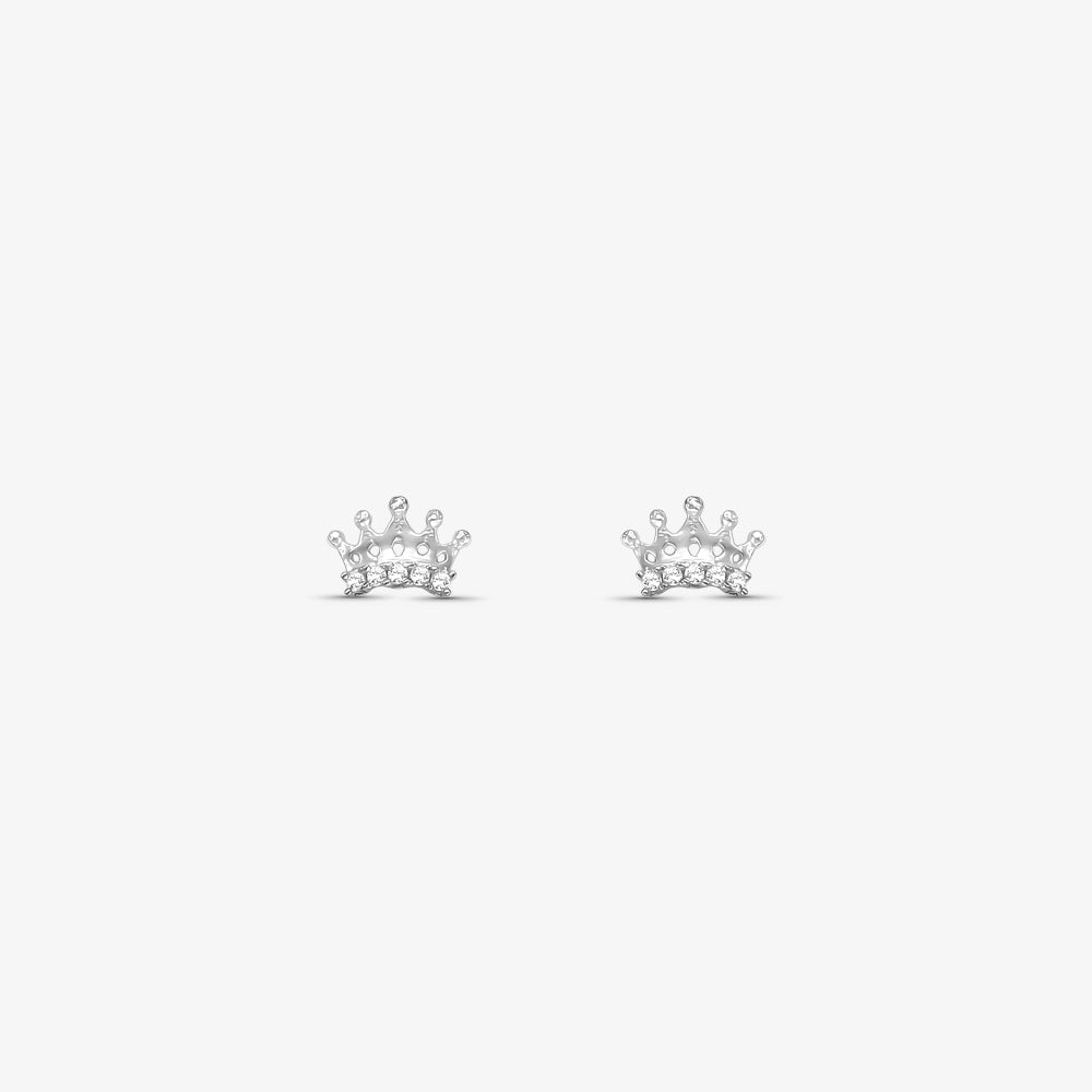 Brinco Baby Coroa com Pedra em Ouro Branco 18K