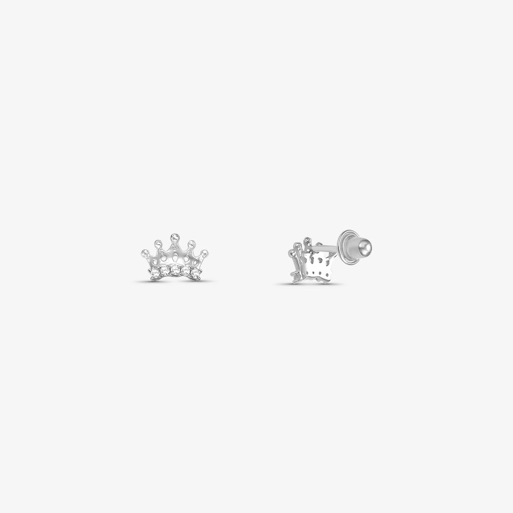 Brinco Baby Coroa com Pedra em Ouro Branco 18K