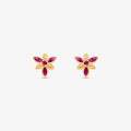 Brinco Flor com Pedras Rosa em Ouro Amarelo 18K