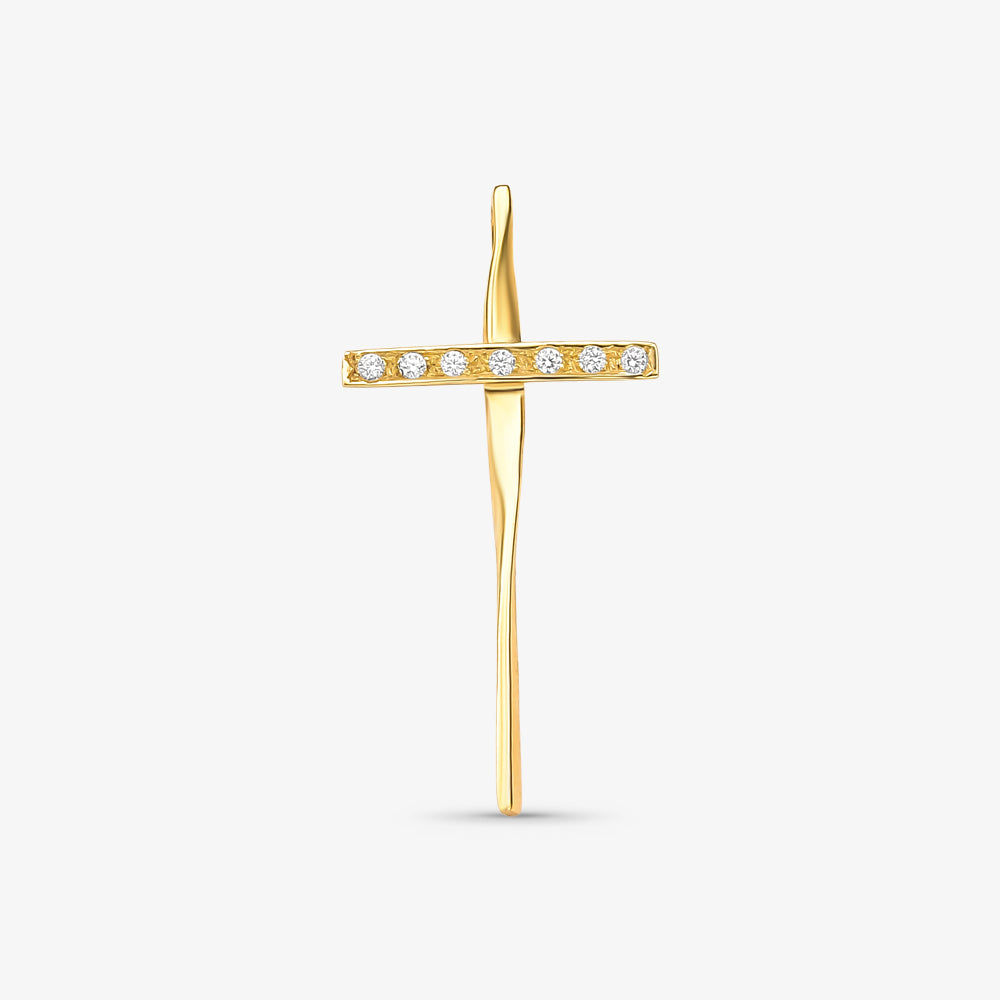 Pingente Cruz Torcida com Pedras em Ouro Amarelo 18K