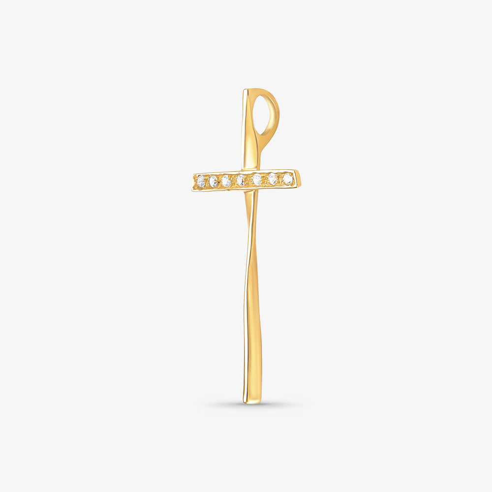 Pingente Cruz Torcida com Pedras em Ouro Amarelo 18K