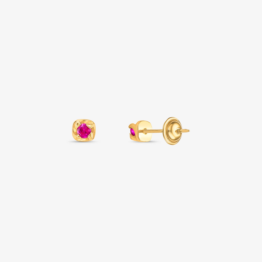 Brinco Ponto de Luz com Pedras Rosa em Ouro Amarelo 18K