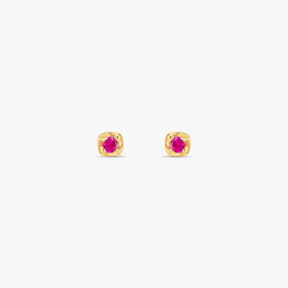 Brinco Ponto de Luz com Pedras Rosa em Ouro Amarelo 18K