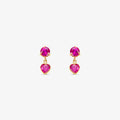 Brinco com Pedras Rosa Pendente em Ouro Amarelo 18K